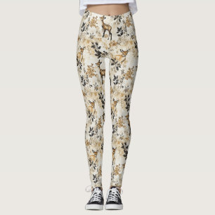 Legging Padrão Florestal de Corça e Floral Vintage (9)