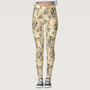 Legging Padrão Florestal Vintage de Corça e Floral (5)