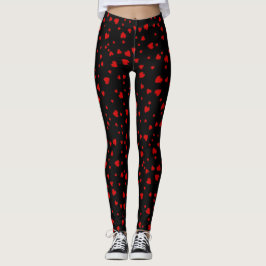 Legging Padrão Flutuante do Coração Vermelho em Preto