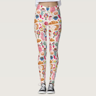 Legging Padrão Fofo de Café da Manhã de Domingo | Croissan