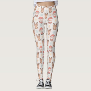 Legging Padrão Fofo de Papai Noel e Rena