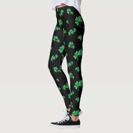 Legging Padrão Fofo de Trevo Irlandês em Preto