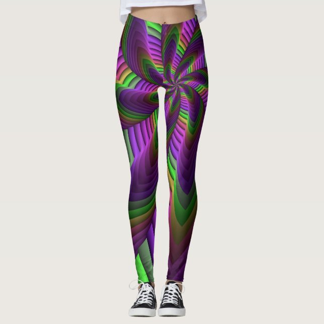 Legging Padrão Fractal Neon Inergetico de Groovy Colorful (Frente)