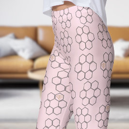Legging Padrão Fresco De Colmeia De Abelha Rosa