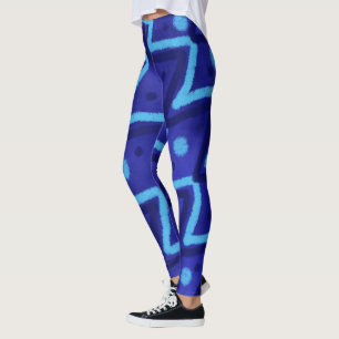 Legging Padrão Funky de Pontos Zig Zags Azuis