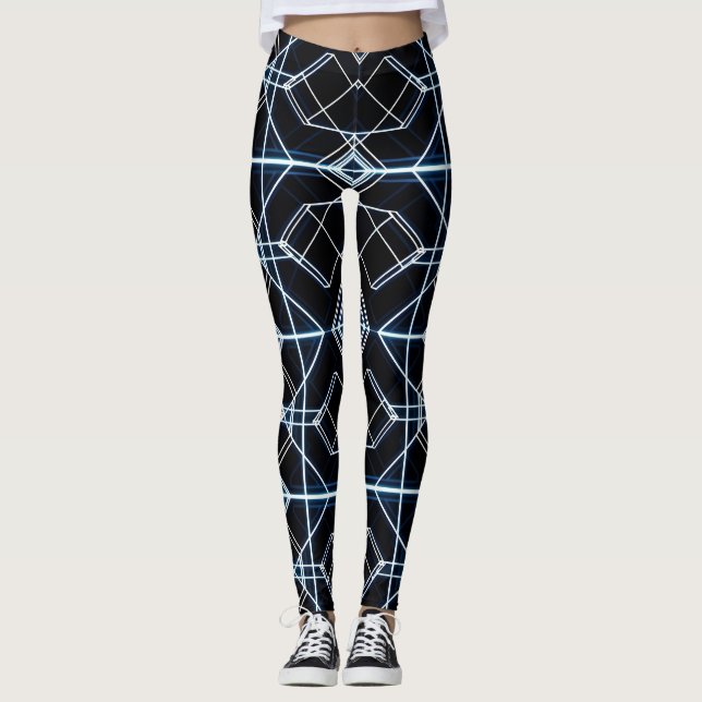 Legging Padrão Futurístico de Grelha Neon (Frente)