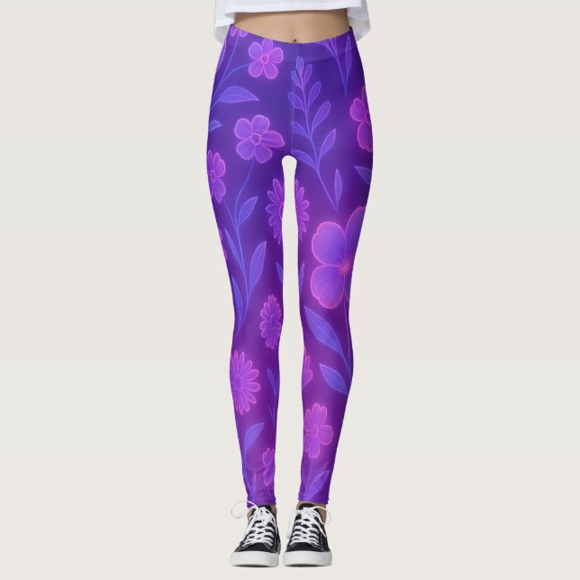 Legging Padrão Futuro Digital Bloom | Floral Futurista (Frente)
