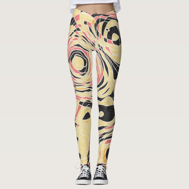 Legging padrão geo de linha abstrato, design topográfico. (Frente)