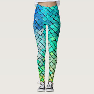 Legging Padrão Geométrico Abstrato Azul Divertido de Escam