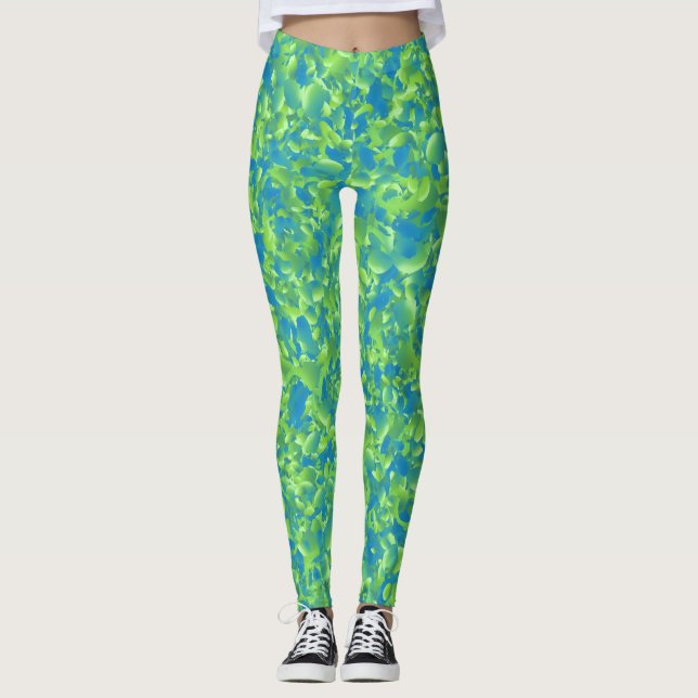 Legging Padrão Geométrico Abstrato Azul Verde (Frente)