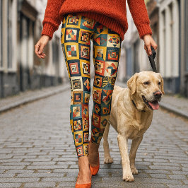 Legging Padrão Geométrico Abstrato Colorido em Azulejos