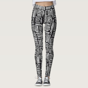 Legging Padrão Geométrico Abstrato de Linha em Preto e Bra