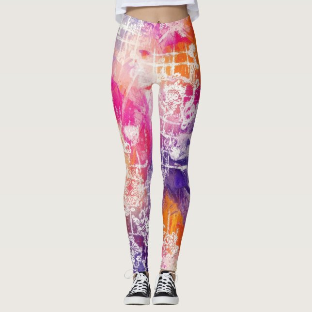 Legging Padrão Geométrico Abstrato Moderno em Grade (Frente)