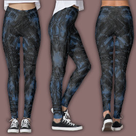 Legging Padrão Geométrico Abstrato | Preto e Azul Marinho