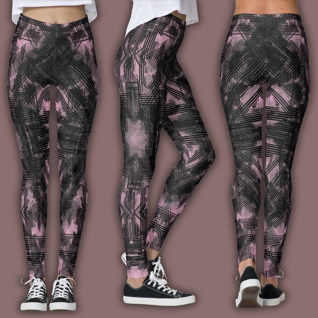 Legging Padrão Geométrico Abstrato | Preto e Blush (Criador carregado)