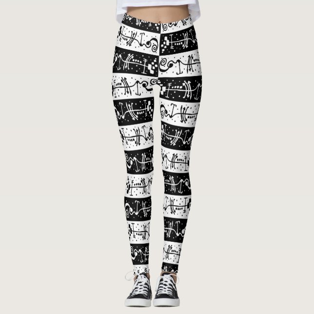 Legging Padrão Geométrico Abstrato Preto e Branco – Desenh (Frente)