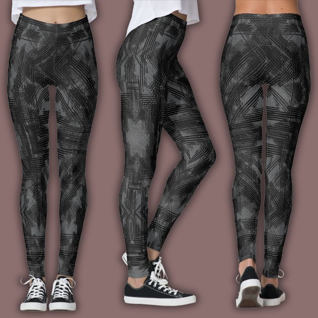Legging Padrão Geométrico Abstrato | Preto e Cinza (Criador carregado)