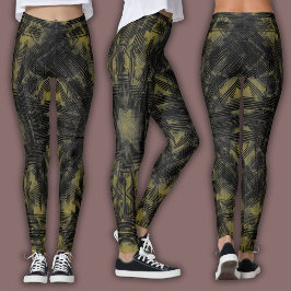 Legging Padrão Geométrico Abstrato | Preto e Ócre