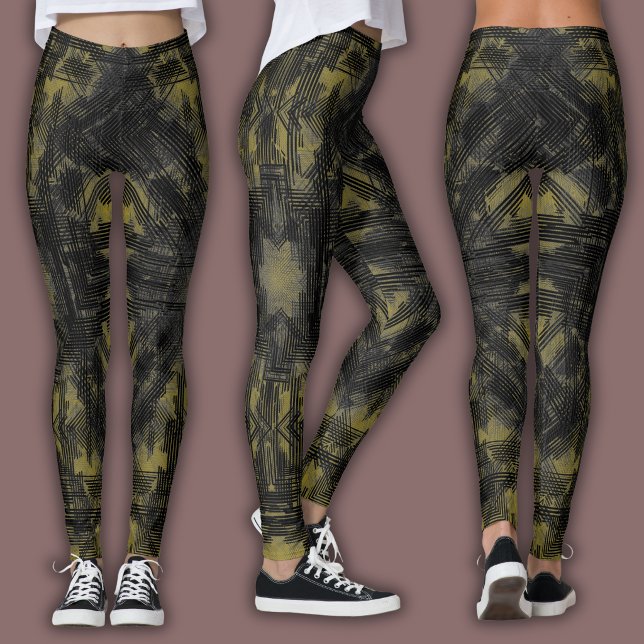 Legging Padrão Geométrico Abstrato | Preto e Ócre (Criador carregado)