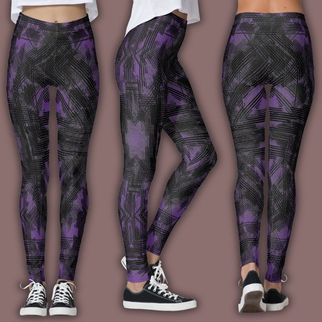 Legging Padrão Geométrico Abstrato | Preto e Roxo (Criador carregado)