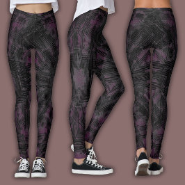 Legging Padrão Geométrico Abstrato | Preto e Vinho