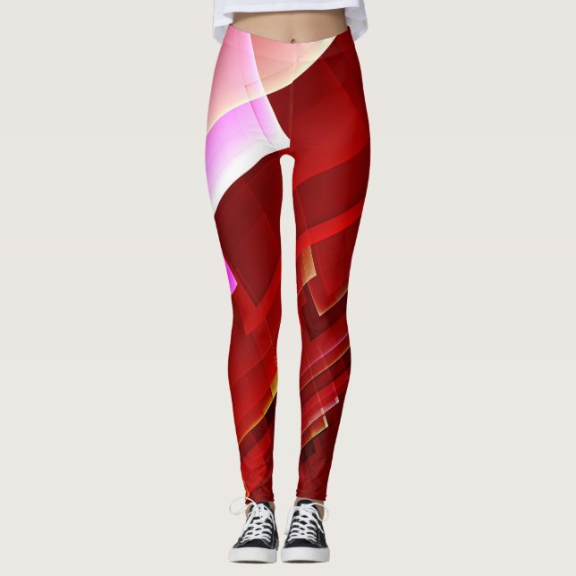 Legging Padrão geométrico abstrato vermelho (Frente)