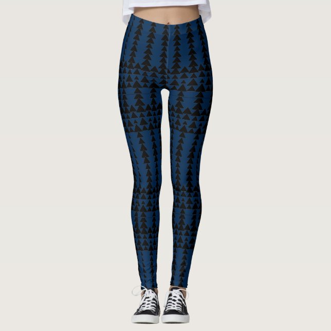 Legging Padrão Geométrico Azteca Abstrato Azul e Preto (Frente)