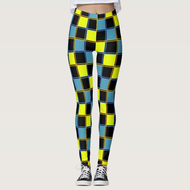 Legging Padrão geométrico azul-amarelo (Frente)