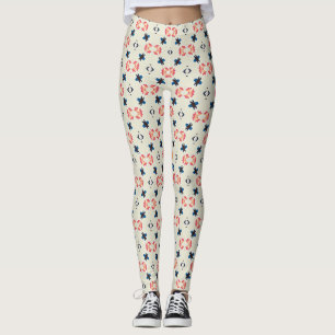 Legging Padrão Geométrico Botânico Folk Rosa Marinho