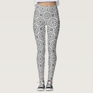 Legging Padrão Geométrico Branco Cinza Sem Costura
