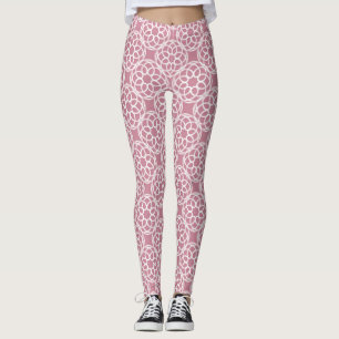 Legging Padrão Geométrico Branco Rosa Sem Costura