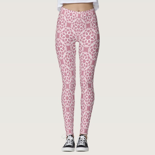 Legging Padrão Geométrico Branco Rosa Sem Costura (Frente)