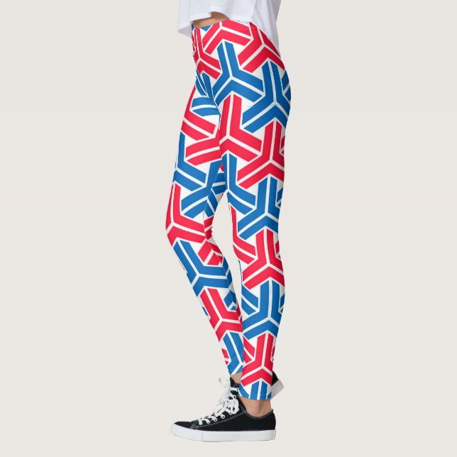 Legging Padrão geométrico branco vermelho e abstrato azul (Esquerda)