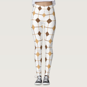 Legging Padrão Geométrico Castanho e Amarelo Sem Costura