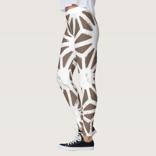 Legging Padrão geométrico castanho e branco