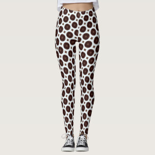 Legging Padrão Geométrico Castanho Vintage com Círculos Re