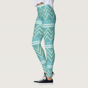 Legging Padrão Geométrico Chevron Azul Teal Verde