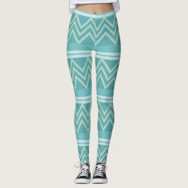 Legging Padrão Geométrico Chevron Azul Teal Verde
