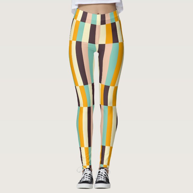 Legging Padrão geométrico colorido com listras verticais (Frente)