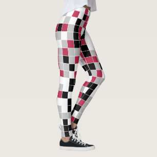Legging Padrão Geométrico Colorido da Cinza Negra Magenta