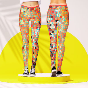 Legging Padrão Geométrico Colorido do Abstrato de Pêssego 