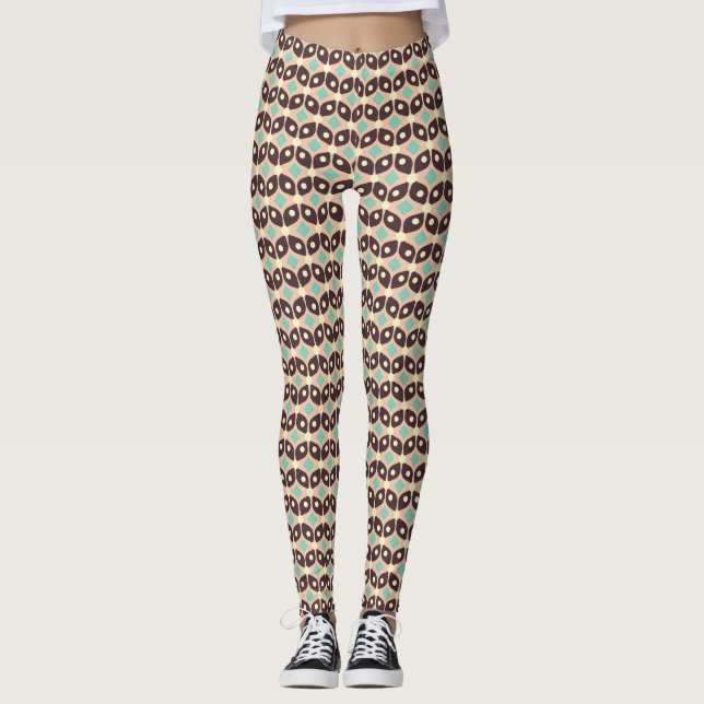Legging Padrão geométrico contínuo em folha castanha escur (Frente)