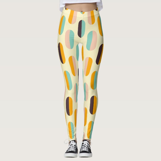 Legging Padrão geométrico contínuo em vibrações retrô (Frente)