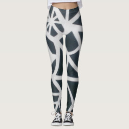 Legging Padrão Geométrico da Web de Aranha Preta e Branca.