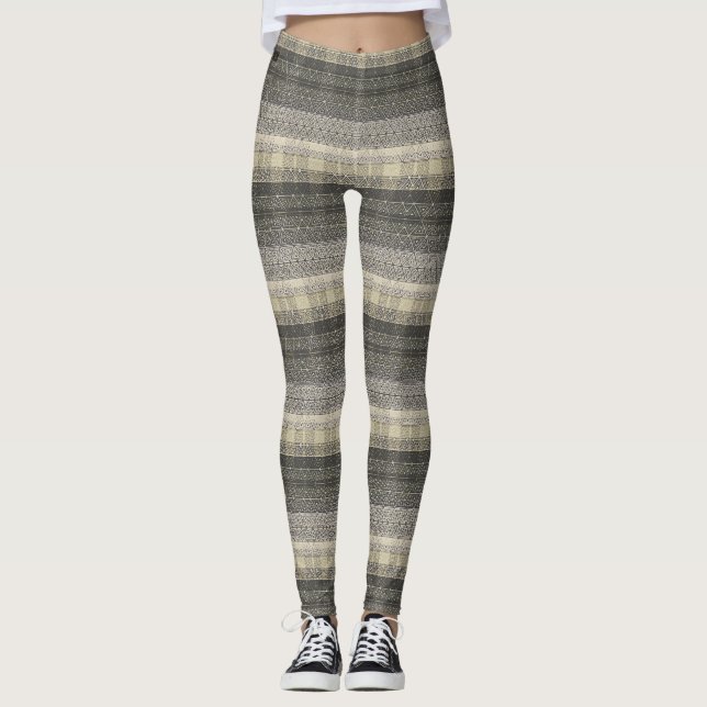 Legging Padrão Geométrico da Xadrez de Beige Neutro (Frente)