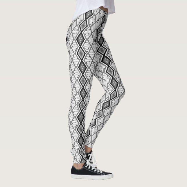Legging Padrão Geométrico das Sequências de Branco e Cinza (Direita)