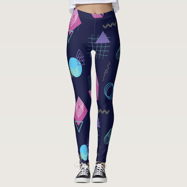 Legging padrão geométrico de abstrato, formas de linha. (Frente)