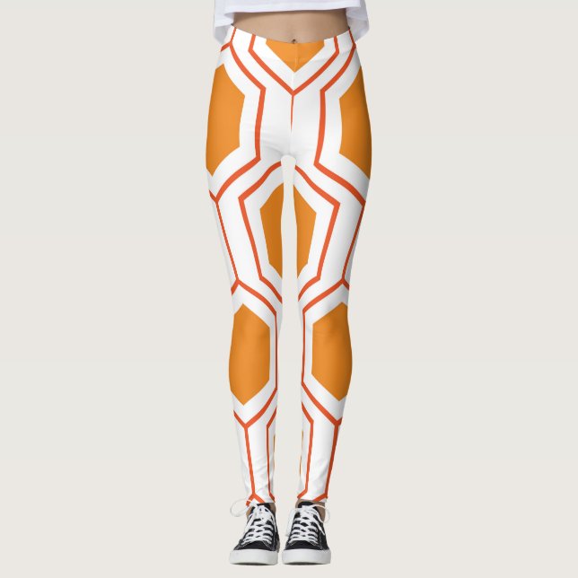Legging Padrão geométrico de abstrato hexágono em laranja  (Frente)