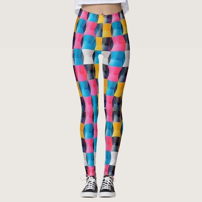 Legging Padrão Geométrico de Ampulheta 3D Vibrante (Frente)