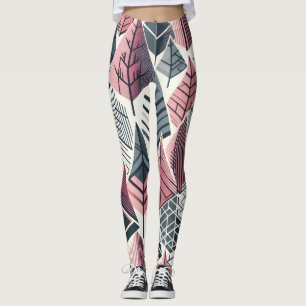 Legging Padrão Geométrico de Árvores Cinza Rosa Atômico